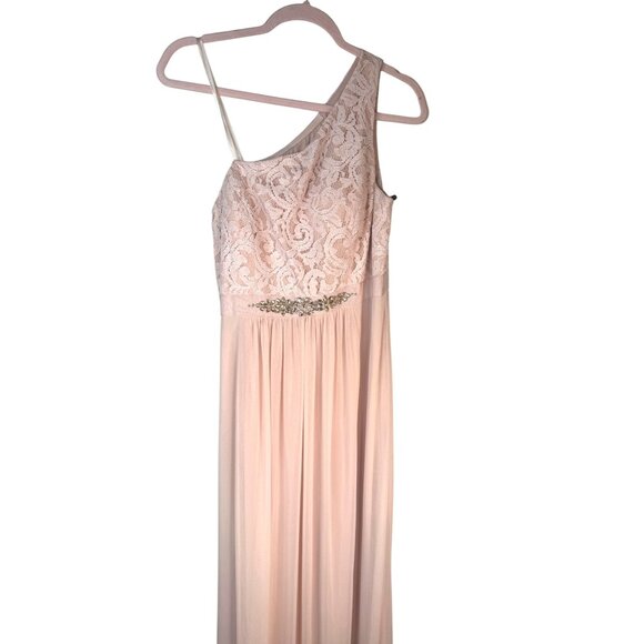 2/$35 NWT Adrianna Papell Size 14 One-Shoulder Lace Maxi Dress Pink Formal - Picture 12 of 15